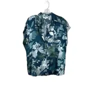 Vince Silk Blouse Button Front Top Cap Sleeves Women's Medium Deep Sea New $395