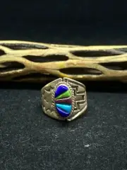 Navajo Raised Adjustable Multi Color Lapis Sterling silver Ring Size 6
