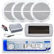 Dual Bluetooth Marine Radio, Cover, Antenna,Amp w/Kit, 4x 6.5" 90W White Speaker