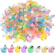 GGSTDDUP 240 PCS Mini Resin Ducks, Colorful Cute Mini Duck, Glitter Miniature Figures, Luminous Tiny Ducks Wearing Sunglasses and Crown, Glow in The Dark for Tiny Home Dollhouse Garden (4 Styles)