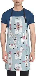 [CADREWY] Cute alpaca Print Adjustable Apron 28 x 33in Kitchen Apron with Pockets Versatile Unisex Chef Aprons, Black