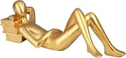 Fonowx Thinker Statue Golden Color Sculpture Table Creative Desktop Decoration Figurine for Study Libraries Office Home Restaurant, Lying on Back