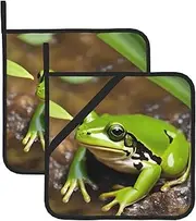 Green Frog Potholders BBQ Pot Holders for Heat Resistant Potholder, Hot Pads,Cooking Baking(2-Pack)
