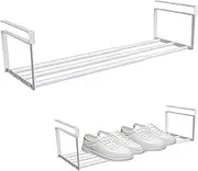 Under Cabinet Storage Under Hanging Shoe Rack with 16.5-31.5'' Retractable Length Space Saving Adjustable Shoe Rack for Sandals Sneakers Boots White/3550
