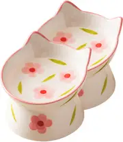2pcs Cat Bowl Ceramic Bowl Cat Feeders for Indoor Cats Raised Dog Feeder Non Skid Dog Bowls Deep Pet Bowl