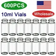600x 10ml Sample Headspace Flat Bottom Vials 20mm Crimp Top Clear Glass HPLC LAB