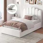 ALFORDSON Bed Frame Base with Gas Lift Storage King Single Size Milton Series with Bed Head, Mattress Topper Platform Foundation with Boucle Upholstery for Bedroom, Boucle White