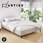 Artiss Bed Frame Double Size Mattress Base Wooden Platform Fabric Beige ZORA