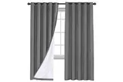 100% Blackout Curtains Textured Linen Thermal Insulated Blockout Window Curtain Draperies Sold PairGrey