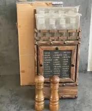NEW! MCM Japan Wood Spice Rack 8-Jars Revolving Door Salt Pepper Set Grocery 16"
