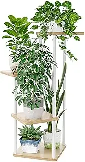 [Bamworld] Small Plant Stand Indoor, 4 Tier Metal Plant Shelf for Multiple Plants, Corner Flower Stand for Patio Garden Balcony Living Room Bedroom(White)