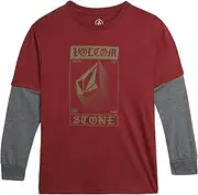 [Volcom] Boys' Two-Fer Shirt - Pullover Crewneck Long Sleeve Shirt - Stylish Logo Graphic Tee for Boys (Size: 8-20)