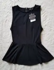 Topshop Stretchy Knit Sleeveless Peplum Top Black sz 6 NWT