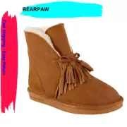 BEARPAW Christie Suede Sheepskin Fringe Boot with NeverWet -Hickory- 13