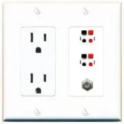 3 Port Power Outlet Cover Plug Jack UL 2 Gang COAX 2 SPEAKER Wall Plate