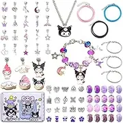 Kawaii Charm Bracelet Making Kit, Cartoon Jewelry Making Supplies Beads, Cute Crafts Gifts Set for Woman (Purple)