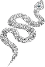 SEWACC Rhinestones Snake Applique Patch Handmade Sew Beaded Crystal Badge for Clothing Bags Shoes and Hats Stylish Silver Snake Embroidery for DIY Projects