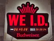 BUDWEISER BEER WE ID COUNTDOWN CLOCK LIGHT UP LED SIGN GAME ROOM MAN CAVE PUB