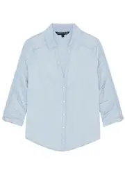 Veronica Beard Porta Ruched Chambray Shirt - Blue - 14 14