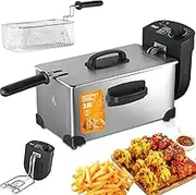 3L Electric Deep Fat Fryer, 2000W Deep Fryer Easy Clean with 190° Adjustable Temperature, Frying Basket and Lid, Safety Protection, Electric Chip Fryer for Fries Donuts