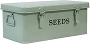 Xbopetda Seed Saving Box, Metal Seed Bin, Seed Storage Organizer Box, Seed Packet Container with Lid, Seed Envelope Storage Box, 4 Compartments Garden Seed Bin with Safety Locks-Grayish Green