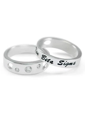 Tau Beta Sigma sterling silver ring w/ 3 CZs & enameled cursive writing