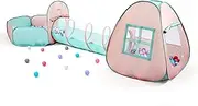 3 in 1 Pop Up Kids Play Tent with Tunnel and Ball Pit for Kids, Boys, Girls, Babies and Toddlers, Indoor/Outdoor Playhouse,Orange Pink/Light Green