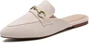 [CicoMuin] Buckle Mules for Women Pointed Toe Backless Flat Mules Slip on Slides Loafer Shoes