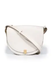 Ecru Leather Half Moon Box Shoulder Bag