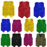 Boys Girls Sequined Sleeveless Waistcoat Jazz Dance Performance Tank Top Vest