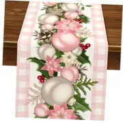 Pink Christmas Table Runner Buffalo Check Plaid Xmas 13" x 72" Pink and White