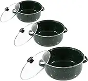 UTHCLO 3Pcs Enamel Ramen Pot Vintage Green Cooking Pots for Stewing Quick Heating Lightweight Portable for Home Dorms and Offices
