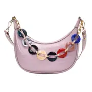 Fashion Pattern Shoulder Handbags Women PU Acrylic Chain Crossbody Chest Bags Chain Elegant Crossbody Shoulder Bag