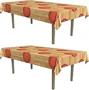 Beistle Set of 2 Basketball Tablecovers, 54” x 108”- Plastic Table Cloth, Sports Party Decorations