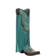 Corral Ladies Crystals & Lamb Fringe Turquoise Western Boots C4077