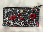 Tory Burch Women's Blake Slim Printed Pebbled Leather Envelope Wallet Navy / Red