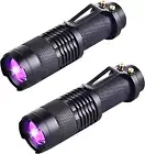 2 Pack UV Torch 395nm LED Flashlight Portable Black Light Zoomable with Clip