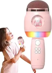 Xvilmaun Karaoke Mics - Cartoon Kids Wireless Microphone with LED Lights,Mic Speaker Portable Singing Supplies for Home and Outdoor