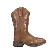 Roper Glitter Gypsy Square Toe Cowboy Youth Girls Brown Casual Boots 09-018-19