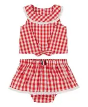 Tommy Hilfiger Gingham Check Top & Bloomer Shorts Set Baby Girls 0-3M Red/White