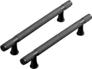 Black Kitchen Cupboard Handles Knurled Cabinet Drawer Pull Handles Aluminum Alloy Furniture Door Knobs , 2 Pcs (Length 150mm)