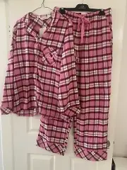 Peter Alexander Ladies Pink/Berry Check Flannelette Pyjama Set Large
