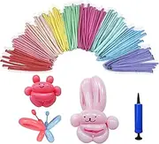 260Q Modelling Long Balloons for Animal with Pump, Magic Latex Twisting Balloons Pastel Color for Kids Party Birthday Wedding Clown Decoration Assorted 100Pcs