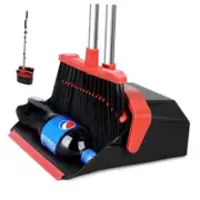Upgrade Broom and Dustpan Set with 5'' Long Handle, Large 1 Black and Red