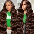 13x6 Chocolate Brown Lace Front Wig Human Hair 250 Density HD Lace Front Wigs...