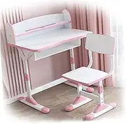 Kids Desk and Chair Set, School Writing Desk and Chair Set, Children Study Table with Bookshelf, for Home School Kids Drawing Studying Writing Reading(Pink)