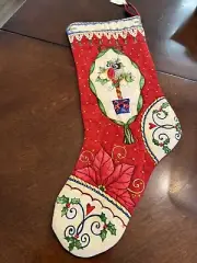 Partridge In A Pear Tree CHRISTMAS Stocking Handmade COTTON fabric NEW Vintage