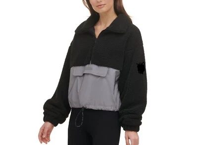 DKNY Womens Roebling Fleece Half-Zip Pullover Size:X-Small Color:Black
