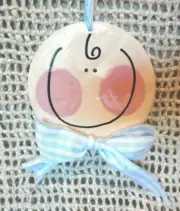 BABY BOY NURSERY ROUND CERAMIC WALL PLAQUE TILE / TRIVET ART with BOW ~ NEW