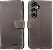 [Lensun] Genuine Leather Case for Samsung Galaxy A55 5G, Genuine Leather Case, RFID Protection, Wallet Compartment, Mobile Phone Case for Samsung Galaxy A55 – Grey Brown